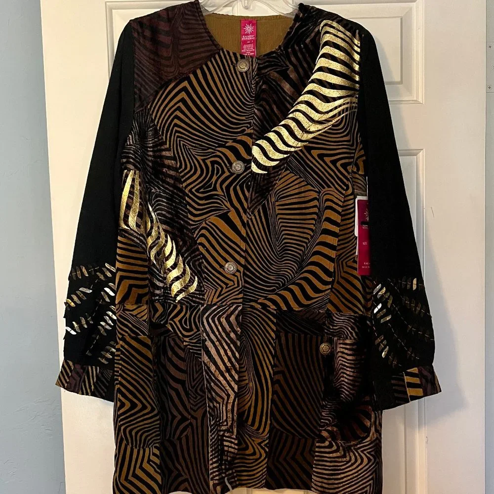 NWT Sandy Starkman Rare Vintage Animal Jacket Duster Boho Chic Embellished M - Picture 2 of 9